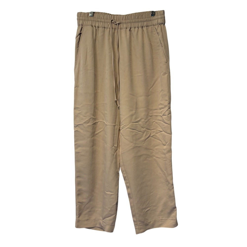 H&M Drawstring Trousers Women S Beige Straight Leg Elastic Waist Pants Casual